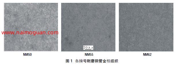 圖1 各牌號(hào)耐磨鋼管金相組織